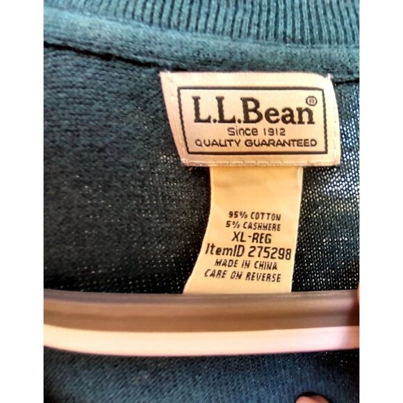 LL Bean Cotton Cashmere Super Soft Lightweight Preppy Sz XL Polo Sweater Green - Picture 6 of 6